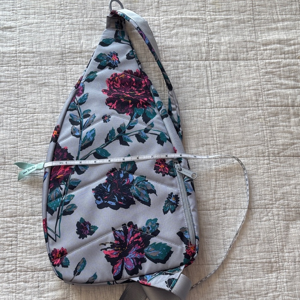 Vera Bradley Floral Sling Backpack, Light Blue Background, Pink & Teal Blooms - Picture 3 of 10